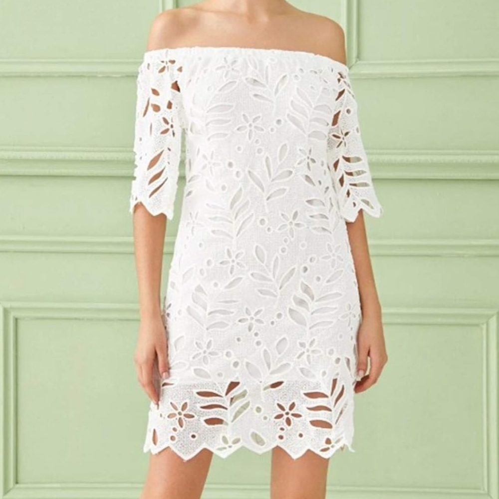 Chic Off-Shoulder White Lace Mini Dress
